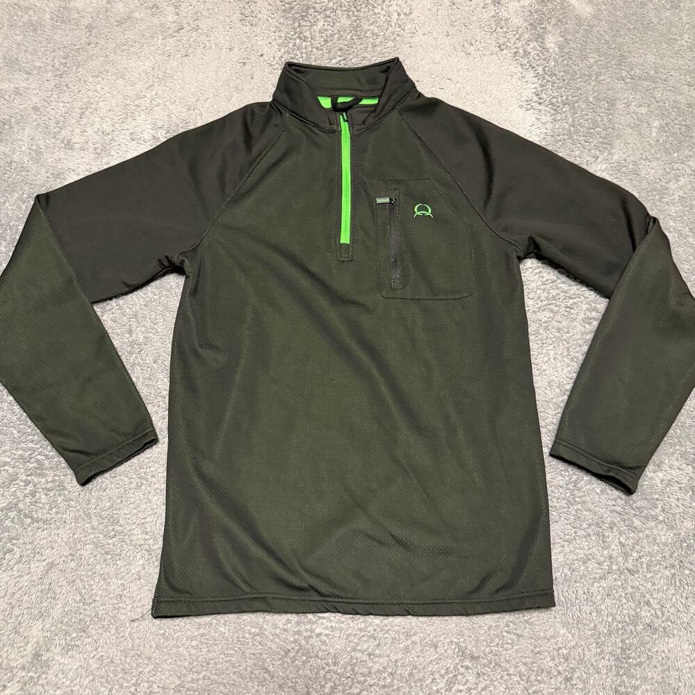 Cinch Shirt Mens Small Quarter Zip Pullover Black Neon Green Western